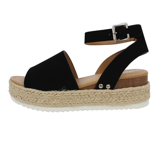 Black Open Toe Halter Ankle Strap Espadrille - Picture 2 of 5